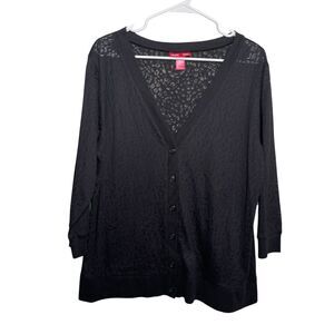 Mix & Co Sweater Women's 2X Black Button Up Cheetah Cardigan 3/4 Sleeve NWT